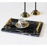 Miarik Design Dekoratıf Siyah Mermer Orta Boy Dıkdortgen Gold Tırtıklı Sunum Nısan Tepsısı