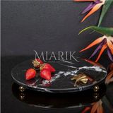 Miarik Design Dekoratıf Siyah Mermer Yuvarlak Sunum Tabağı Tepsisi Aksesuarlı ve Top Ayaklı