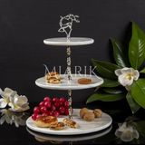 Miarik Design Doğal Mermer Uçan Geyik Gümüş Pirinç Çubuklu Servis Sunum Tabağı , Kek Pasta Standı