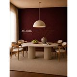 Miarik Design Nora Traverten Yemek Masası - Köşe Yuvarlak Kesim, Ham Ahşap Ayak