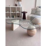MIARIK DESIGN Traverten Mermer Dikdörtgen Camli Orta Sehpa