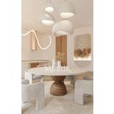 MIARIK DESIGN Yuvarlak Ahşap Bogum Ayak Traverten Tabla Mermer Yemek Masası