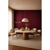 Miarik Design Yuvarlak Ahşap Huni Ayak Traverten Tabla Flaubert Mermer Yemek Masası
