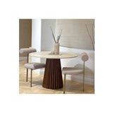 MIARIK DESIGN Yuvarlak Ahşap Tirta Ayak Traverten Tabla Mermer Yemek Masası