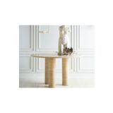MIARIK DESIGN Yuvarlak Harison 3 Silindir Ayak Traverten Mermer Yemek Masası