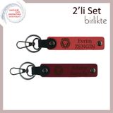 MiaWiki 2'li Kişisel Deri Anahtarlık Aslan Desenli, Standart, MH-KAN-38416x2, nar çiçeği-bordo, erkek