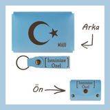 Miawiki Açık Mavi, Ay Yıldız Desenli, Isme Özel, Cüzdan ve Anahtarlık Set, lik Anı, Eşsiz Hatıra