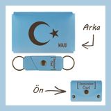 Miawiki Açık Mavi, Ay Yıldız Desenli, Isme Özel, Cüzdan ve Anahtarlık Set, lik Anı, Muhteşem Hatıra
