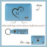 Miawiki Açık Mavi, Bir Kalp, Bir Sevda! Sevgilinize Özel Tasarım Isme ve Harfe Özel Cüzdan & Anahtarlık Seti