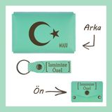 Miawiki Açık Yeşil, Ayyıldız Desenli, Ismine Özel Kişisel Cüzdan ve Anahtarlık Set, Kıymetli Arkadaşa