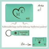 Miawiki Açık Yeşil, Isme Özel Kalp ve Harf Motifli Cüzdan & Anahtarlık Seti, Sevgilinize Unutulmaz
