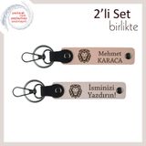 MiaWiki Aslan Başı İsme Özel 2'li Anahtarlık Seti, Standart, MH-KAN-38534x2, yavru ağzı-pudra, erkek