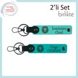MiaWiki Aslan Başı Temalı İsme Özel 2'li Anahtarlık Seti, Standart, MH-KAN-38510x2, turkuaz-koyu turkuaz, erkek