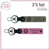 MiaWiki Aslan Başlı İsme Özel 2'li Anahtarlık Seti, Standart, MH-KAN-38371x2, kül gri-pembe, üniseks-yetişkin