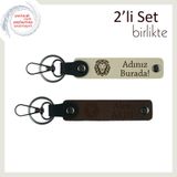 MiaWiki Aslan Başlı İsme Özel 2'li Anahtarlık Seti, Standart, MH-KAN-38491x2, sütlü kahve-koyu kahve, erkek