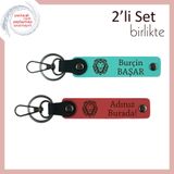 MiaWiki Aslan Başlı İsme Özel 2'li Anahtarlık Seti, Standart, MH-KAN-38514x2, turkuaz-nar çiçeği, üniseks-yetişkin