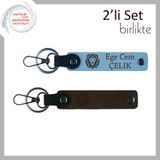 MiaWiki Aslan Başlı İsme Özel 2'li Deri Anahtarlık Seti, Standart, MH-KAN-38311x2, gök mavi-koyu kahve, üniseks-yetişkin