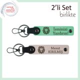 MiaWiki Aslan Desenli İsme Özel 2'li Anahtarlık Seti, Standart, MH-KAN-38246x2, açık yeşil-pudra, erkek