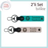 MiaWiki Aslan Figürlü İsme Özel 2'li Anahtarlık Seti, Tek Ebat, MH-KAN-38354x2, koyu turkuaz-pudra, erkek