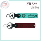 MiaWiki Aslan Figürlü Kişiye Özel 2'li Anahtarlık Seti, Standart, MH-KAN-38506x2, turkuaz-bordo, erkek