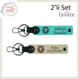 MiaWiki Aslan Figürlü Kişiye Özel 2'li Anahtarlık Seti, Standart, MH-KAN-38518x2, turkuaz-sütlü kahve, erkek