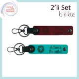 MiaWiki Aslan Figürlü Şık Deri Anahtarlık 2'li Set, Standart, MH-KAN-38276x2, bordo-koyu turkuaz, erkek