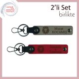 MiaWiki Aslan Motifli Deri Anahtarlık 2'li Set, Standart, MH-KAN-38368x2, kül gri-kırmızı, erkek