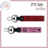 MiaWiki Aslan Motifli İsme Özel 2'li Anahtarlık Seti, Standart, MH-KAN-38389x2, kırmızı-pembe, erkek