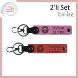 MiaWiki Aslan Motifli İsme Özel 2'li Anahtarlık Seti, Standart, MH-KAN-38442x2, pembe-nar çiçeği, erkek