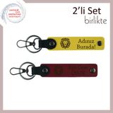 MiaWiki Aslan Motifli İsme Özel 2'li Deri Anahtarlık, Standart, MH-KAN-38470x2, sarı-bordo, erkek