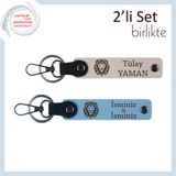 MiaWiki Aslan Motifli Yazı Eklenebilir Deri Anahtarlık, Standart, MH-KAN-38454x2, pudra-gök mavi, erkek