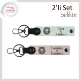 MiaWiki Aslan Temalı İsme Özel Deri Anahtarlık Seti, Standart, MH-KAN-38264x2, beyaz-pudra, üniseks-yetişkin