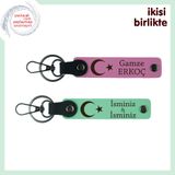 MiaWiki Ay Yıldız Desenli İsimli Deri Anahtarlık, Standart, MH-KAN-32642x2, pembe-açık yeşil, üniseks-yetişkin