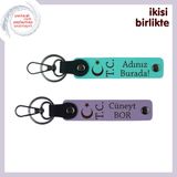 MiaWiki Ay Yıldız TC Temalı Kişiye Özel Deri Anahtarlık, 11.5 cm x 2.3 cm, MH-KAN-33148x2, turkuaz-mor menekşe, üniseks-yetişkin