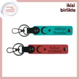 MiaWiki Ay Yıldızlı Kişiye Özel 2'li Anahtarlık Takımı, Standart, MH-KAN-32562x2, koyu turkuaz-nar çiçeği, üniseks-yetişkin