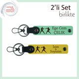 MiaWiki Boks Eldiveni Motifli Kişiye Özel 2'li Anahtarlık, Standart, MH-KAN-39968x2, açık yeşil-sarı, erkek