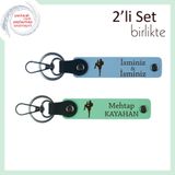 MiaWiki Deri Anahtarlık Boks Figürlü İsme Özel, Standart, MH-KAN-38954x2, gök mavi-açık yeşil, erkek