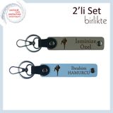 MiaWiki Deri Anahtarlık Set Boks Temalı, Tek Ebat, MH-KAN-39113x2, kül gri-gök mavi, erkek