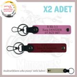 MiaWiki Deri x2 Anahtarlık Motorcuya Özel İsim Plaka, Standart, MH-KAN-MT-8023x2, Pembe-Bordo-sütlü kahve, üniseks-yetişkin