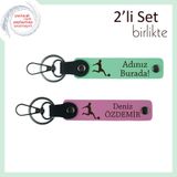 MiaWiki Erkek Kardeşe Kişisel İsimli Deri Anahtarlık, Standart, MH-KAN-39318x2, açık yeşil-pembe, üniseks-yetişkin