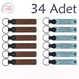 MiaWiki Firma İsmi Yazılı Deri Anahtarlık 34'lü Set, Standart, MH-KAN9013X34, Açık Kahve & Gök Mavi, üniseks-yetişkin