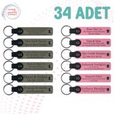 MiaWiki Firma İsmi Yazılı Deri Anahtarlık 34'lü Set, Standart, MH-KAN9088X34, Kül Gri & Pembe, üniseks-yetişkin