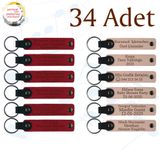 MiaWiki Firma İsmi Yazılı Deri Anahtarlık 34'lü Set, Standart, MH-KAN9097X34, Kırmızı & Pudra, üniseks-yetişkin