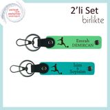 MiaWiki Futbol Desenli İsme Özel 2'li Anahtarlık Seti, Standart, MH-KAN-39367x2, fıstık yeşil-koyu turkuaz, üniseks-yetişkin