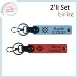 MiaWiki Gemi Dümeni Figürlü Deri Anahtarlık Seti, Tek Ebat, MH-KAN-36494x2, gök mavi-nar çiçeği, üniseks-yetişkin