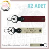 MiaWiki İsim Plaka ve B Rh (+) Kan Grubu Yazılı Deri x2 Anahtarlık, Standart, MH-KAN-MT-8158x2, Sütlü Kahve-Bordo-sütlü kahve, üniseks-yetişkin