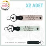MiaWiki İsim Plaka ve Kan Grubu Yazılı Deri Anahtarlık, Küçük Boy, MH-KAN-MT-8047x2, Pudra-Beyaz-siyah, üniseks-yetişkin