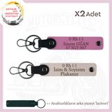 MiaWiki İsim Plaka ve Kan Grubu Yazılı Deri Anahtarlık, Standart, MH-KAN-MT-11078x2, Pudra-Pembe-lacivert, üniseks-yetişkin