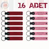 MiaWiki İsim Yazılabilir Deri Hatıra Anahtarlık 16'lı Set, Tek Ebat, MH-KAN9096X16, Kırmızı & Pembe, üniseks-yetişkin