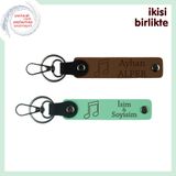 MiaWiki İsim Yazılabilir Nota Motifli Deri Anahtarlık, Standart, MH-KAN-35645x2, açık kahve-açık yeşil, üniseks-yetişkin